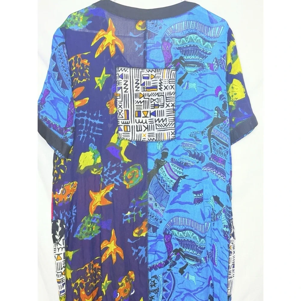 La Cera Vintage 90s Patchwork Rayon Dress Womens Large NWT Art To Wear Boho
